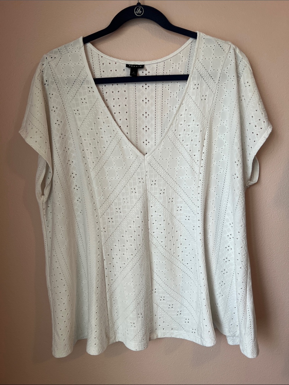 torrid White Eyelet V-Neck Short Sleeve Top